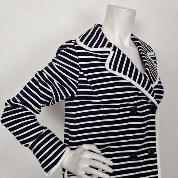 Anthropologie Navy Blue & White Striped Preppy Double Breasted Peacoat Size S - Picture 5 of 13